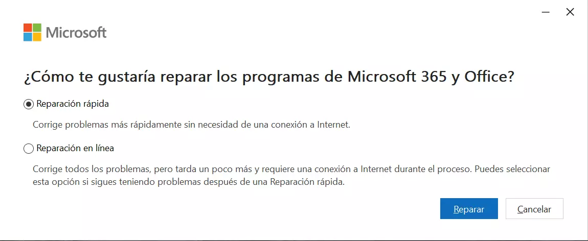 Reparar Outlook en el panel de control Reparar Outlook en el panel de control