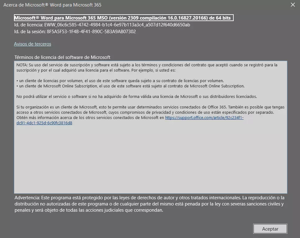Microsoft Office: la ventana de diálogo “Acerca de Microsoft” Microsoft Office: la ventana de diálogo “Acerca de Microsoft”