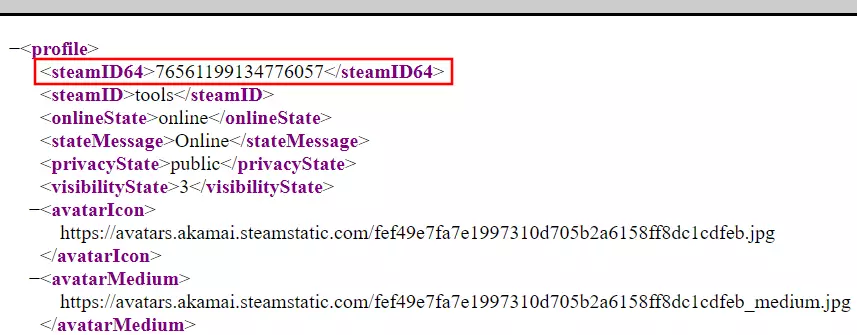 Archivo XML del perfil de Steam en el navegador web Archivo XML del perfil de Steam en el navegador web