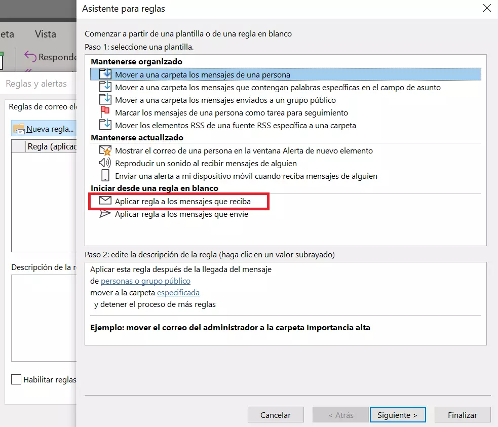 Outlook 365: el asistente para definir las reglas Outlook 365: el asistente para definir las reglas