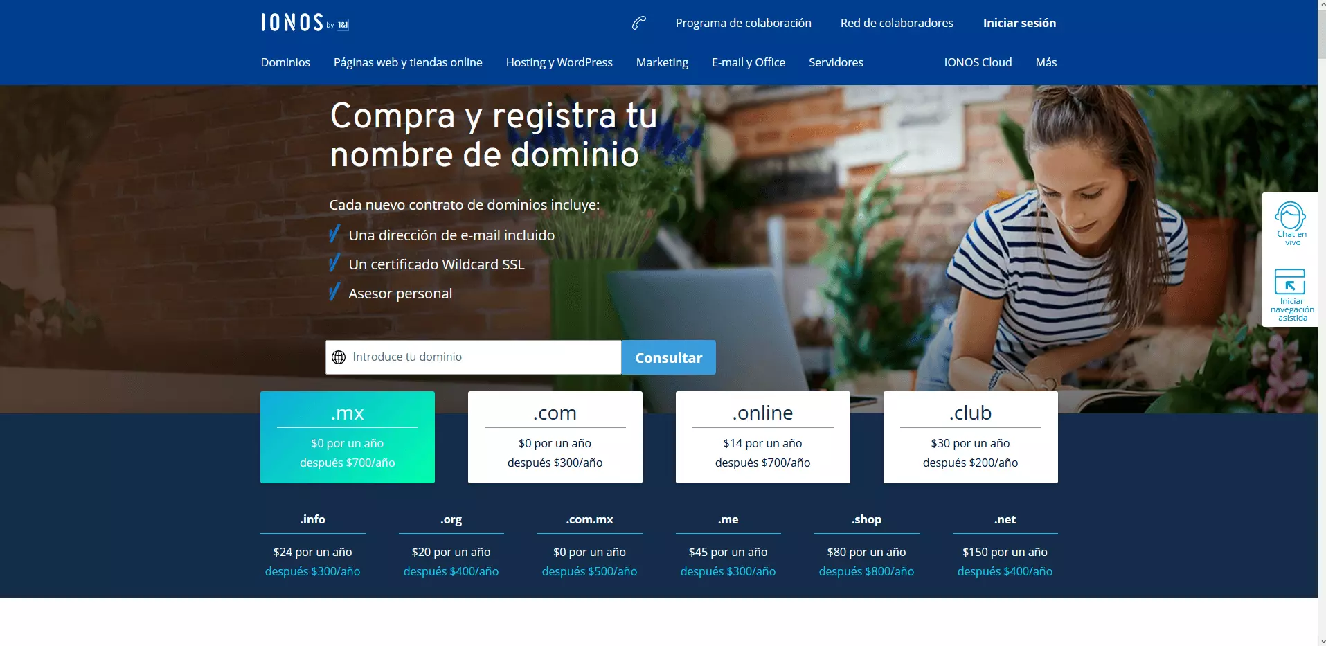 Imagen: Comprueba la disponibilidad del dominio que deseas con IONOS 