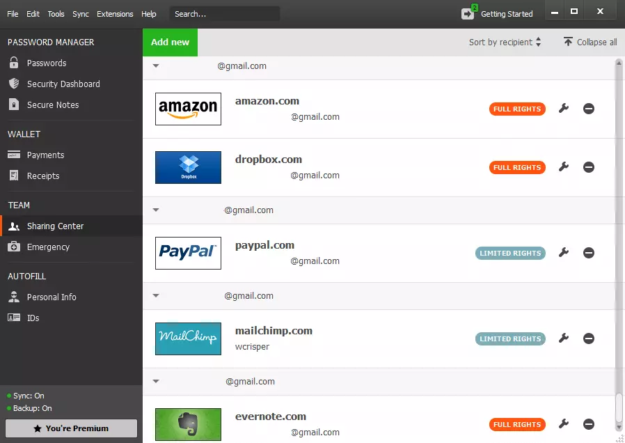 Interfaz de usuario de la aplicación de escritorio de Dashlane