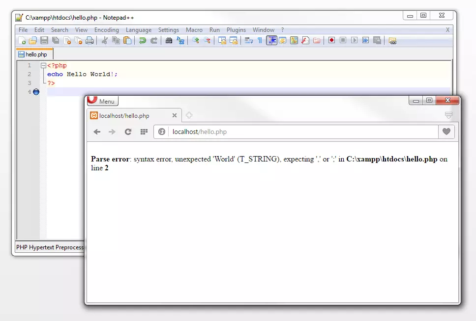 El navegador emite un mensaje de error: Parse error Imagen: El navegador emite un mensaje de error: Parse error