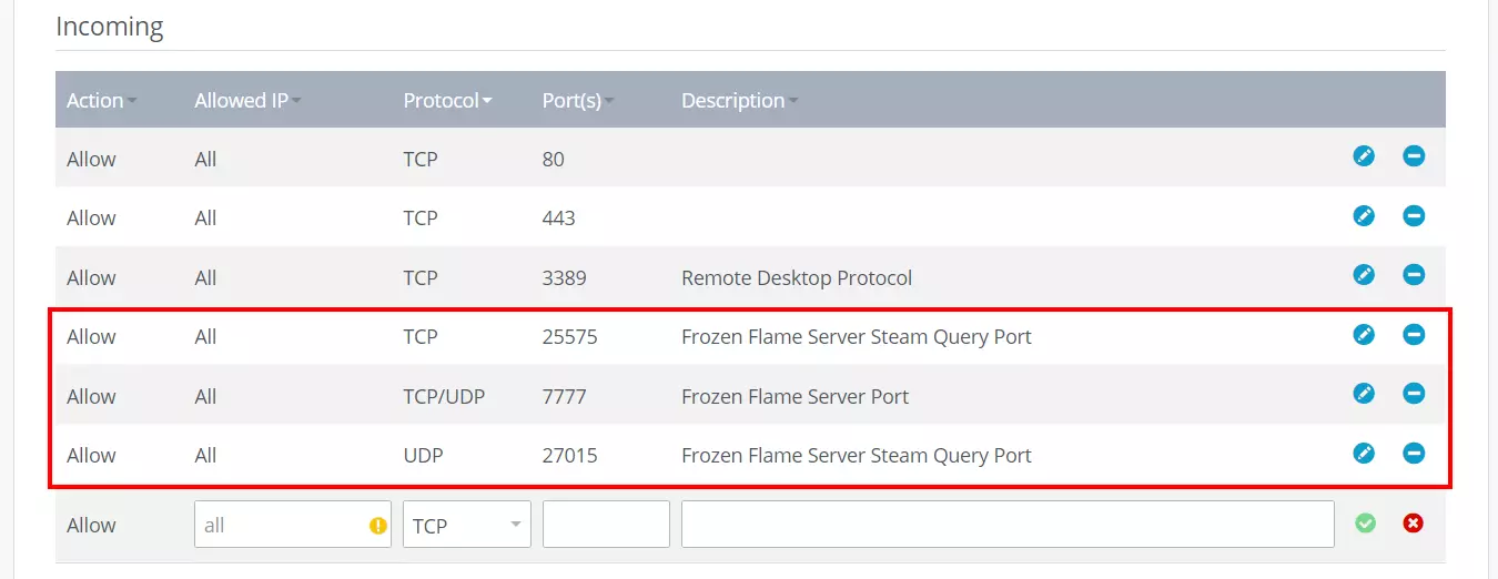 Frozen Flame: abrir puertos en el Cloud Panel de IONOS Imagen: Frozen Flame: abrir puertos en el Cloud Panel de IONOS